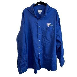 Van Heusen Button Down Top Long Sleeve Dress Shirt Embroidered Music Note